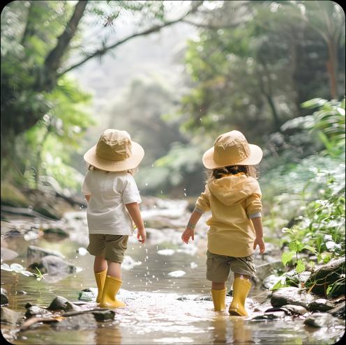 2 Children Walking down a River Path